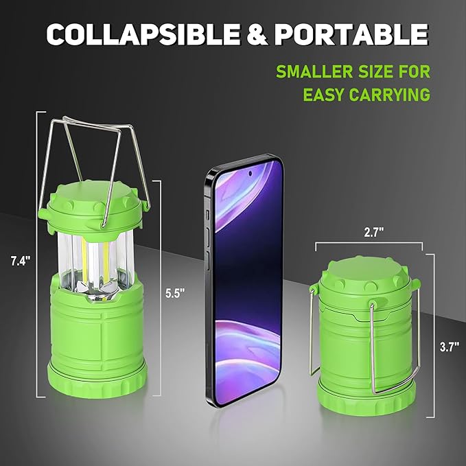 4-Pack Mini LED Green Camping Lanterns, Portable Camping Lights, Outdoor Handled Lamps, Essential Emergency Lights for Power Outages, Hiking, Hurricane
