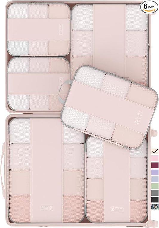 6 Set Compression Packing Cubes for Travel Essentials,Compressible Expandable Packing Cubes for Suitcase,OlarHike Luggage Garment Bags for Travel,Handy Helper for Organizing Clothes(Beige)