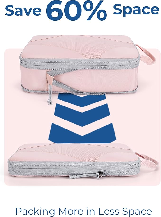 BAGSMART Compression Packing Cubes for Travel, 6 Set/14 Set Compressible Luggage Organizer for Cruise Ship, Lightweight Travel Essentials (1L+2M+2S+Shoe bag+Drawstring bag+Toiletry bag+6Plastic bags)