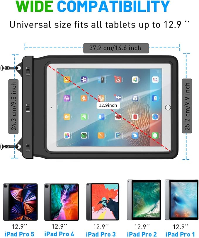 AICase Universal iPad Waterproof, Dry Bag Pouch for iPad Pro 12.9 5th/4th/3rd Gen iPad Pro 11/10.5/9.7, New iPad 9.7, iPad Pro 9.7, iPad Air 4/Air 3/Air 2, Galaxy Tab S7 Tablets up to 12.9 Inch