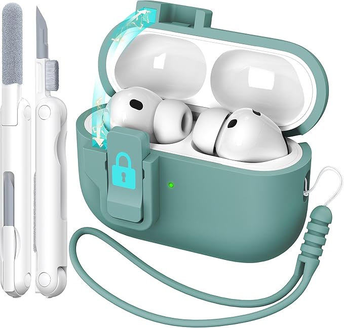 R-fun for AirPods Pro 3 Case with Cleaning Kit, Soft Liquid Silicone Rubber Protective Cover, Compatible with AirPods Pro 3rd Generation Case (2025), Compatible with MagSafe, Pine Green