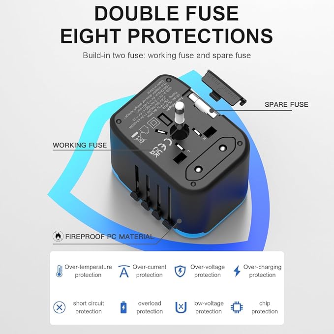 Universal International Power Travel Plug Adapter, 5 in 1 European Travel Plug Adapter W/ 3.5A 2xUSB-A and 2xUSB C Wall Charger and Worldwide AC Outlet for Europe USA UK AUS Asia