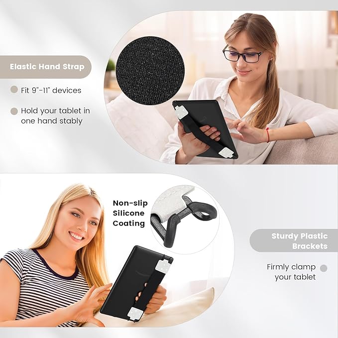 MoKo Security Hand-Strap for 9-11 Inch Tablet, iPad/IP-ad Pro/iPad Air/Kindle Fire HD/Samsung, Black High-Elasticity Versatile Hand Strap Lightweight Finger Grip Holder, Glitter White