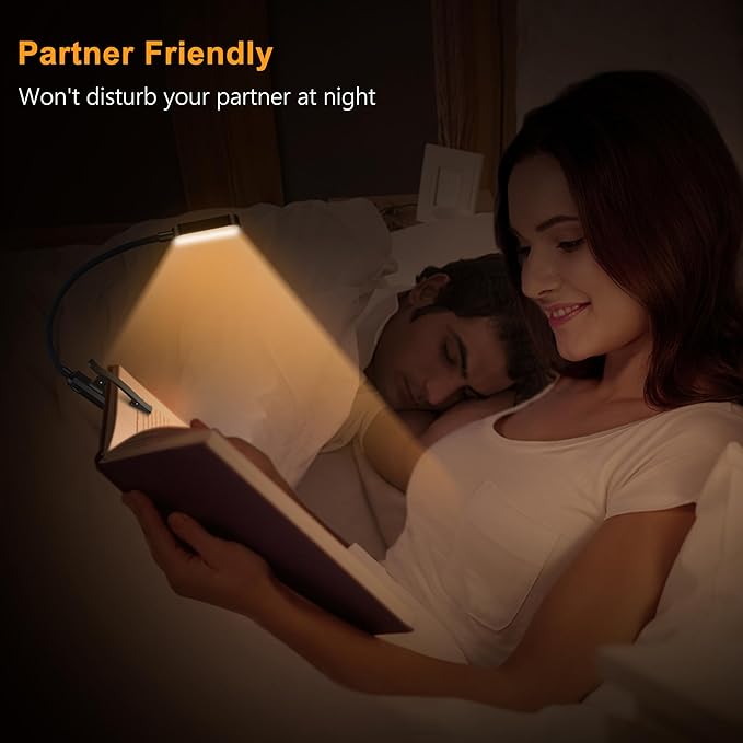 Gritin 16 LED Rechargeable Book Light for Reading in Bed- Eye Caring 3 Color Temperatures, Stepless Dimming Brightness, 80 Hrs Runtime, Lightweight Flexible Clip on Light for Book Lovers