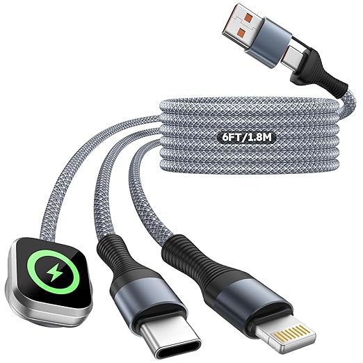 Cruise Essentials 2026, 3 in 2 Multi Charging Cable for iPhone Watch Charger/iPhone 17/IP, iWatch Charger, Travel Camping Essentials Compatible with iWatch 11-2/Ultra/iPhone 17-8,Car (6FT, White)