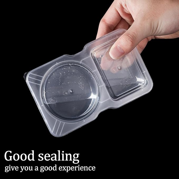 Qewro 10 Sets Double Compartment Condiment Container With Lids, Reusable Snack Container for Sauces and Snacks, Disposable Snack Containers, Ideal for On-the-Go Meals and Parties (10Pack)