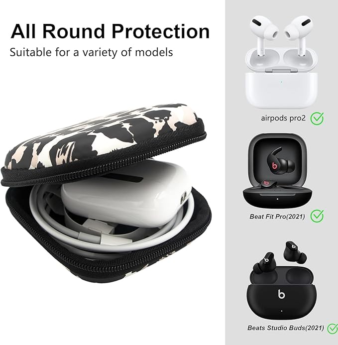 Earbud Case,Headphone Organizer Earbud Storage Bag, Hard EVA Shockproof Cover Carrying Case with Carabiner Clip Compatible with AirPods 4 AirPods Pro 2nd /3/2/1 Bose Galaxy Buds (Leopard)