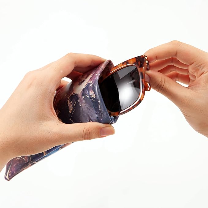 TRIUMPH VISION Squeeze Leather Sunglasses Pouch - 3 Pack Glasses Case Soft Eyeglass Sleeve Pouch Holder