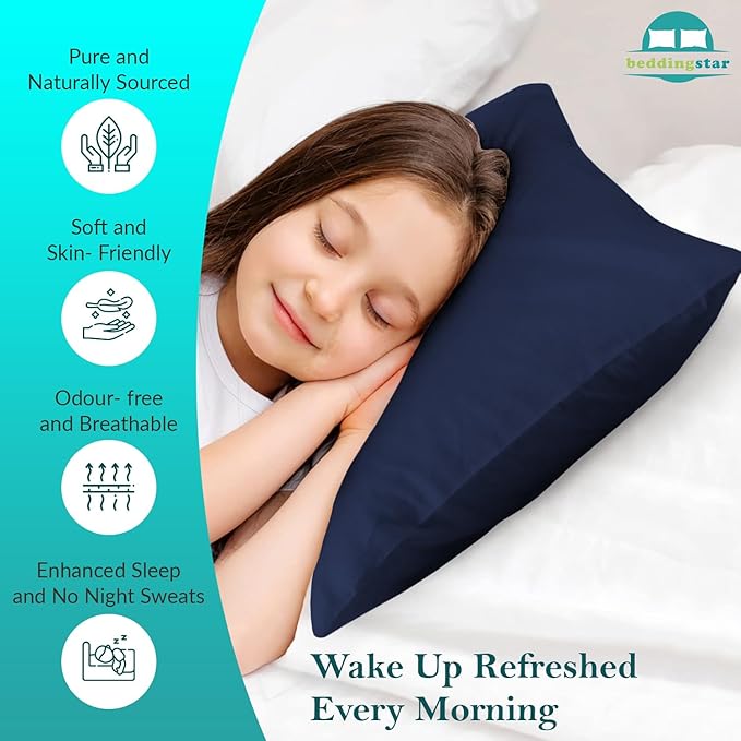 Travel Pillow Case 14x20 Set of 2 Zipper Closure Toddler Pillowcase 600 Thread Count 100% Egyptian Cotton Soft & Skin Friendly Travel Pillow Covers 14x20 Inches, Navy Blue