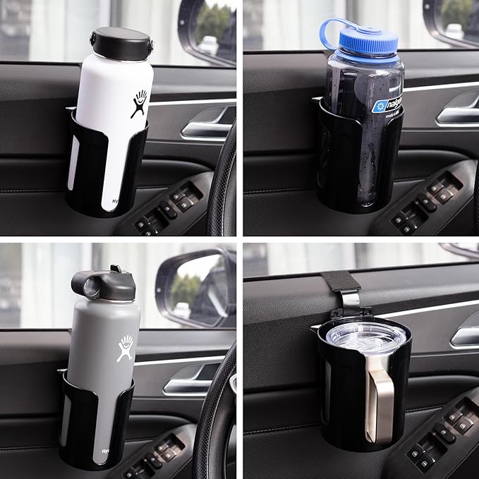 LITTLEMOLE 2PCS Large Car Door Cup Holder, Vehicle Armrest Cup Holder for Almost Any Size Bottle or Can