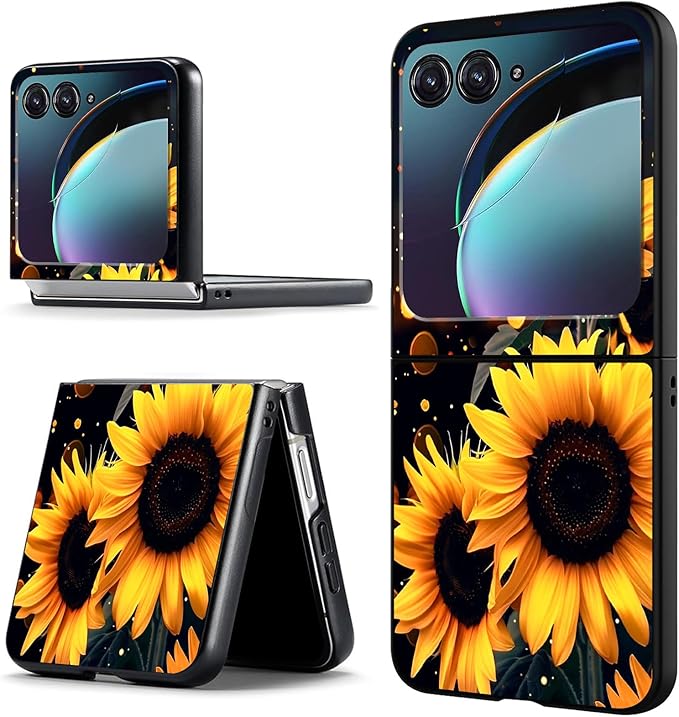 for Motorola Moto Razr 2024 Case,Moto Razr 50 Phone Case Cute Slim Hard PC Ultra-Thin Anti-Scratches Shockproof Protective Cover,Glitter Sunflower
