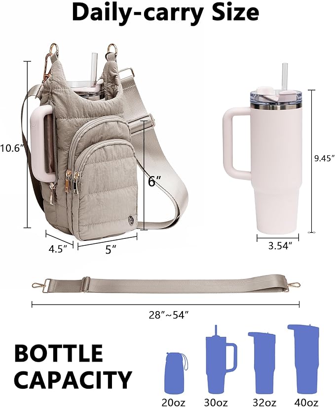 Water Bottle Holder with Strap for 30/32 oz, Crossbody Water Bottle Carrier Bag with RFID Blocking Phone Pocket