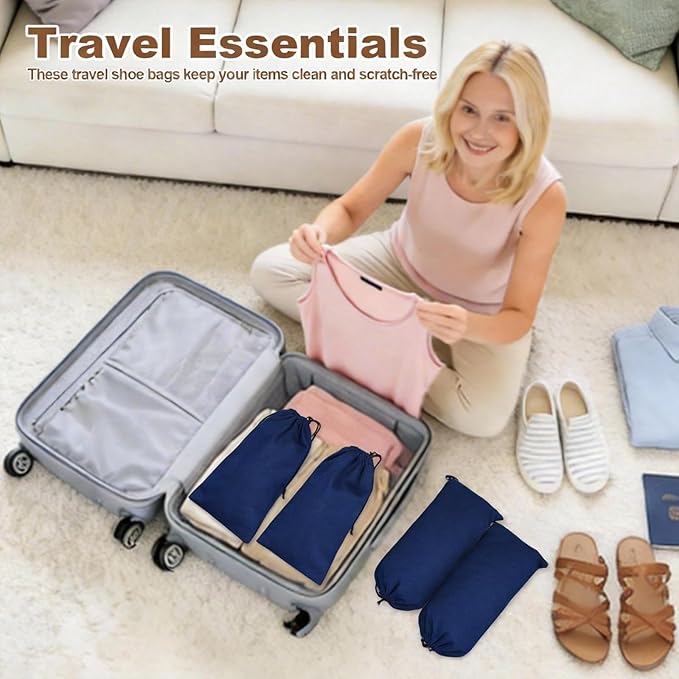 10 Pcs Single Shoe Bags for Travel,18"X9"shoe travel bag for Packing Dustproof Shoe Bag storage Sneaker Travel Bags Washable & Reusable dust bags for Boots Handbags Shoes & Toys (Blue)