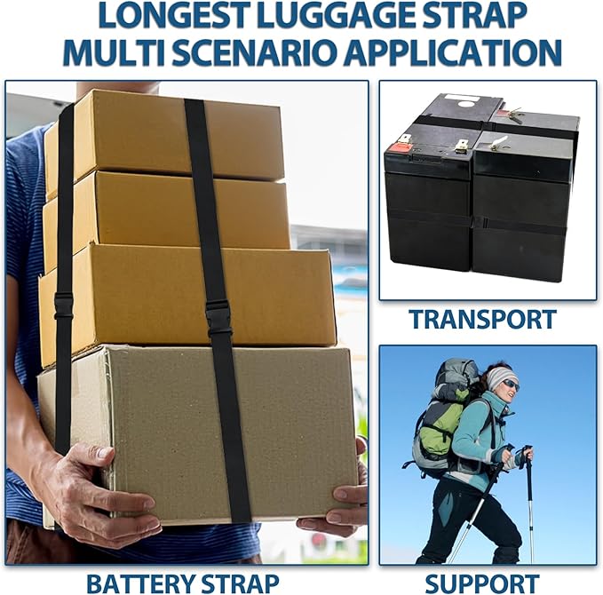 Add a Bag Luggage Strap - Heavy Duty Adjustable Suitcase Belt - Travel Accessory for 3 pcs Luggage Connecting - 3 Pack 1.5" W (Black)