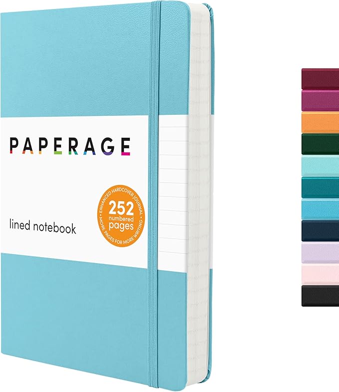 PAPERAGE Lined Journal Notebook, Hardcover Journal for Women & Men, 252 Pages, (5.6 in x 8 in), College Ruled Journaling Notebook for Work, School Supplies & Note Taking, (Sky Blue)