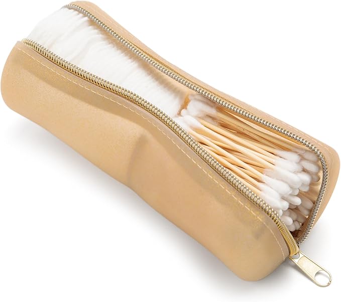 Cotton Round Swab Travel Case, 2 in 1 Portable Hair Accessories Organizer, Hair Tie Organizer, Hair Tie Holder, Bobby Pin Holder, Travel Qtips Case, Purse Organization, Floss Holder (Champagne)