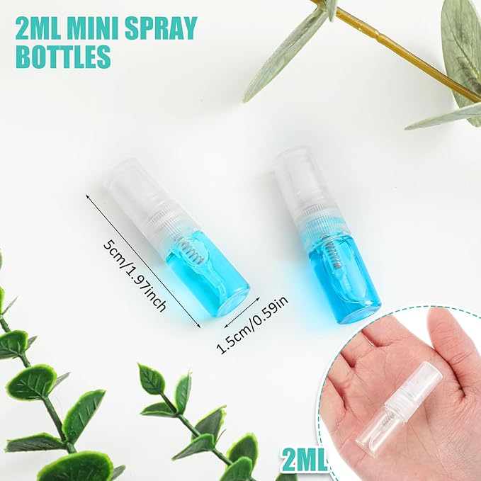 Zhehao 500 Pcs Mini Spray Bottles 2 ml Clear Glass Perfume Bottles Refillable Fine Mist Perfume Atomizer Portable Empty Sample Containers for Cleaning, Essential Oils, Travel (Clear Cap)