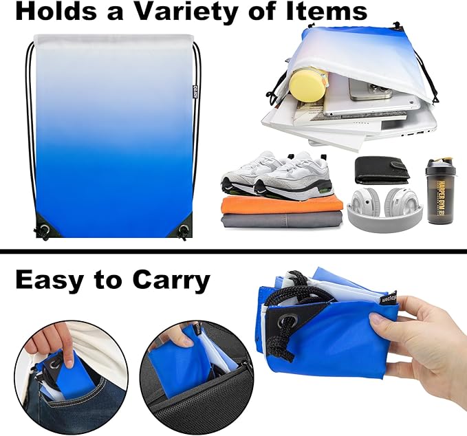 2PCS Drawstring Bags Bulk, String Backpack for Men Women, Cinch Bag Draw String Back Bag for Gym, Sports, Travel, Swimming, Beach, Gradient blue