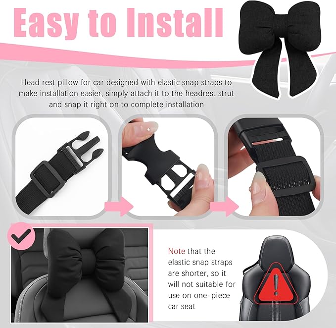 Cute Bow Car Headrest Pillow Breathable & Comfortable,Universal Car Headrest Pillow for Neck Support & Fatigue Relief,Head Rest Pillows for Cars Cute Cars Accessories for Women,Girl