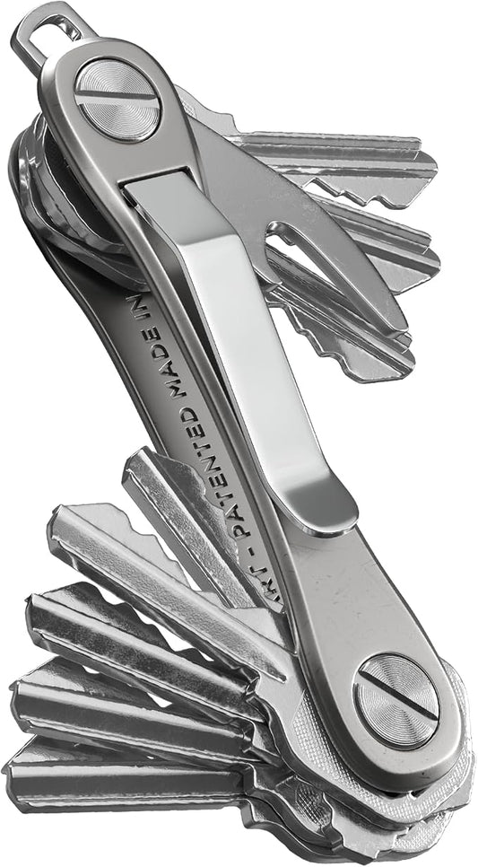 KeySmart Rugged - Multitool Key Holder for Keychain w/Bottle Opener and Pocket Clip, Organizer for Keys, EDC Keychains, Ring for Car Fobs Key Chains, Expandable (Up to 14 Keys, Titanium)