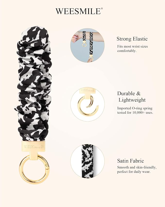 WEESMILE Keychain Wristlet, Stretchy Key Chain for Car Keys with D ring, Cute Scrunchie Wrist Bracelet for Women Men