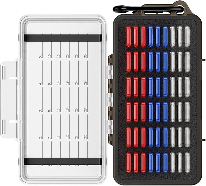 54 Slots MicroSD Card Case with 54 Individual Clear Plastic TF Card Cases for 54x Micro SD MicroSDHC MicroSDXC MSD Cards,Water-Resistant Camera Memory Card Holder with Carabiner & Labels - Transparent
