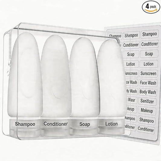 Dot&Dot Leak Proof Travel Bottles - Tubes for Liquid TSA Approved 3oz Silicone Toiletries Travel Shampoo & Conditioner Containers with Labels