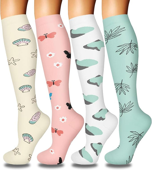 4 Pairs Compression Socks for Women Circulation-Best Support for Nurses,Running,Athletic,Travel