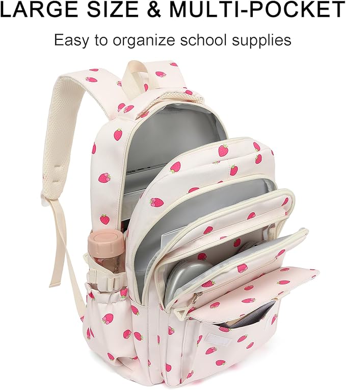 Phaoullzon Girls School Strawberry Backpack for Kids Kawaii Bookbag College Daypack,Strawberry