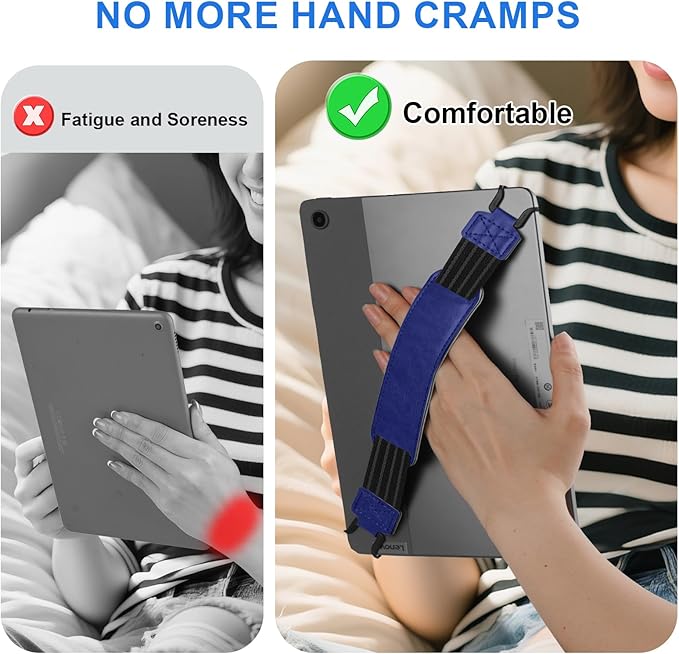 HoYiXi Soft Hand Strap for 9-11 Inch eReaders & Fire Tablet Compatible with Fire HD 10/iPad 9.7 /iPad mini/Galaxy Tab A8 A9/Huawei Lightweight Black High-Elasticity Finger Grip Holder,Blue