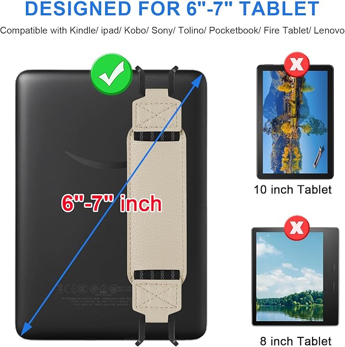 HoYiXi Universal Soft Hand Strap for 6-7 Inch eReader Tablet Compatible with Kobo/Pocketbook/Tolino/Paperwhite/Nook eReader,for 6", 6.8", 7" eReader,High Elasticity Hand Strap for Tablet,White