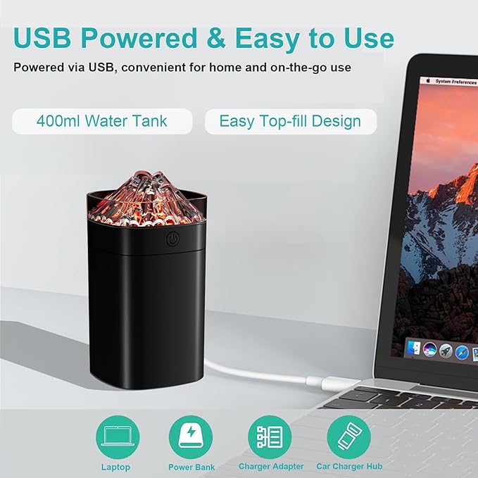 Portable Small Humidifier, 400ml Cool Mist Humidifiers for Bedroom, USB Powered Desktop Humidifier with Light for Car, Office, Travel, Plants, Auto Shut-Off, 2 Mist Modes, Super Quiet, Black