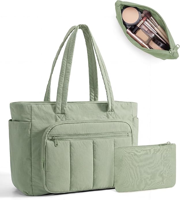 BAGSMART Tote Bag for Women, 2 Set Tote Bag with Zipper, Quilted Nurse Handbags for Work Travel College | 20L Capacity