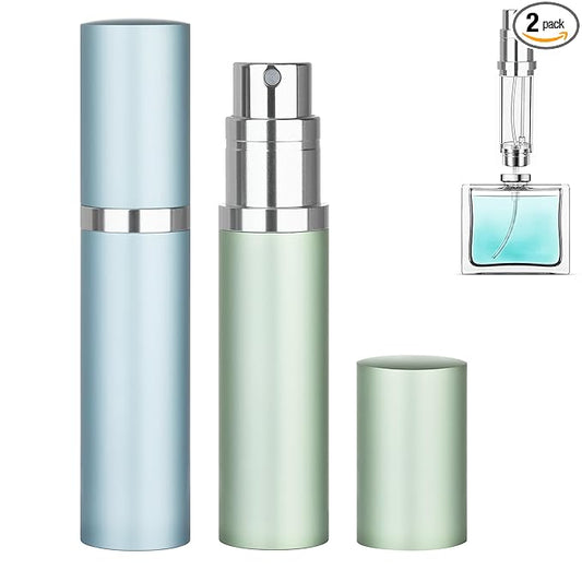 Refillable Perfume Atomizer Travel Bottle 2-Pack 5ml Leakproof Luxury Travel Perfume Refillable Bottle, Portable Fragrance Atomiser (Light Blue & Light Green)