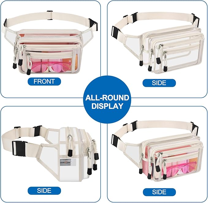 Clear Bag Stadium Approved Clear Fanny Pack for Women for Work,Multi-purpose Waist Bag for Travel & Sporting Event