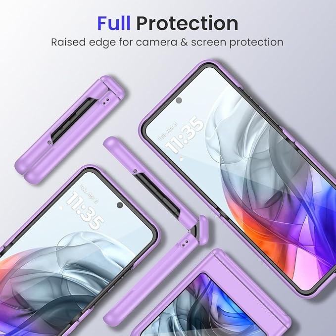 VEGO for Motorola Razr 2026/2025/2024 Phone Case, with Built-in Screen Protector[Anti-Scratch&No-Slip] Full-Body Protective Shockproof Case with Hinge Protection for Moto Razr 2024/2025/2026-Purple