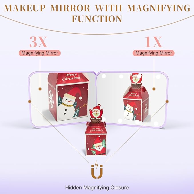 Kakuje Compact Mirror, 1X/3X Magnification LED Pocket Mirror with Nternal BIattery, Mini Mirror for Purse, Pocket,Travel and Present (Purple)