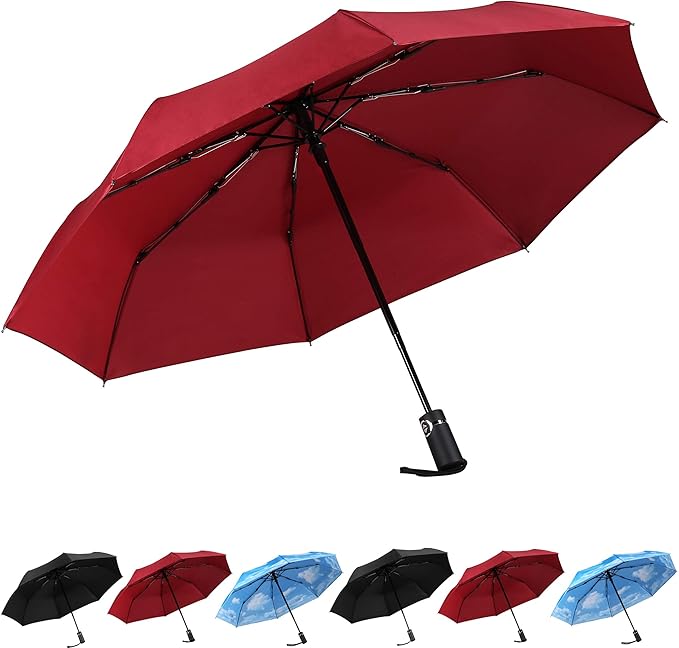 SY COMPACT Travel Umbrella for Rain, Windproof Automatic Compact Umbrella, UV Sun Protection, Lightweight Waterproof Travel Size for Backpack & Car, Factory Direct