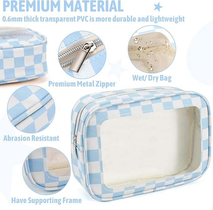 YOPCDJ 3PCS Clear Toiletry Bag, TSA Approved Travel Makeup Pouch with Zipper for Cosmetics and Toiletries, Diaper Bag Organizer Pouch Set, Women's Purse Organizer and Clear Car Bag