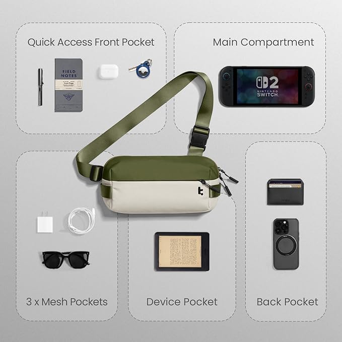 tomtoc Compact EDC Sling Bag 3L-10L, Minimalist Crossbody Bag Chest Shoulder Pack for Men Women, X-pac/Recycled Polyester