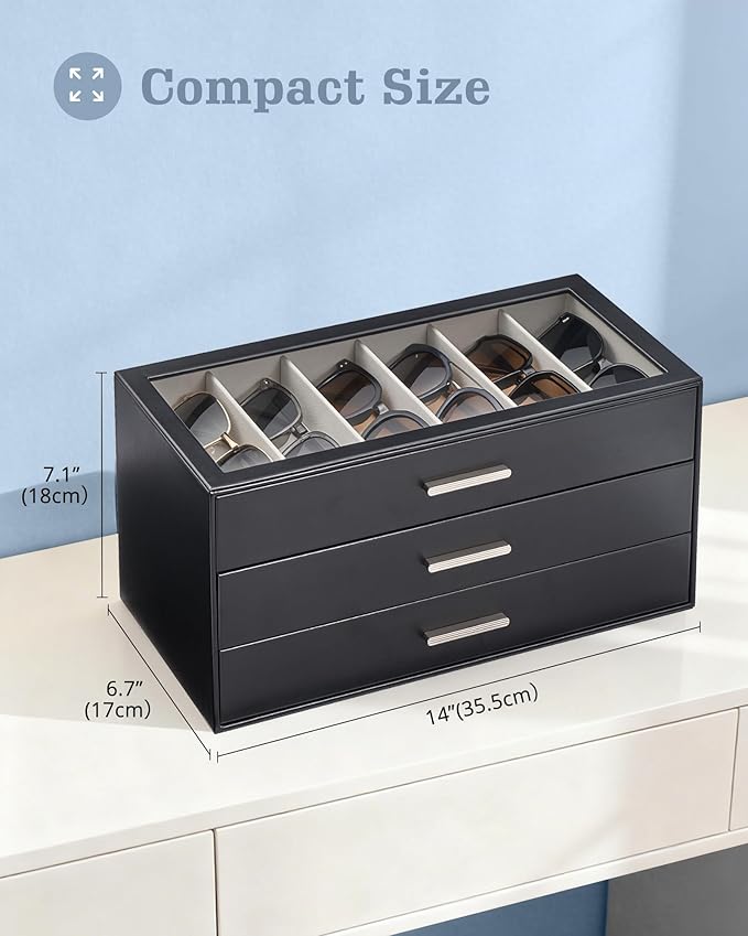 Lolalet Sunglasses Storage Box for Women, Eyewear Eye Glass Organizer with Clear Top Display Holder Case