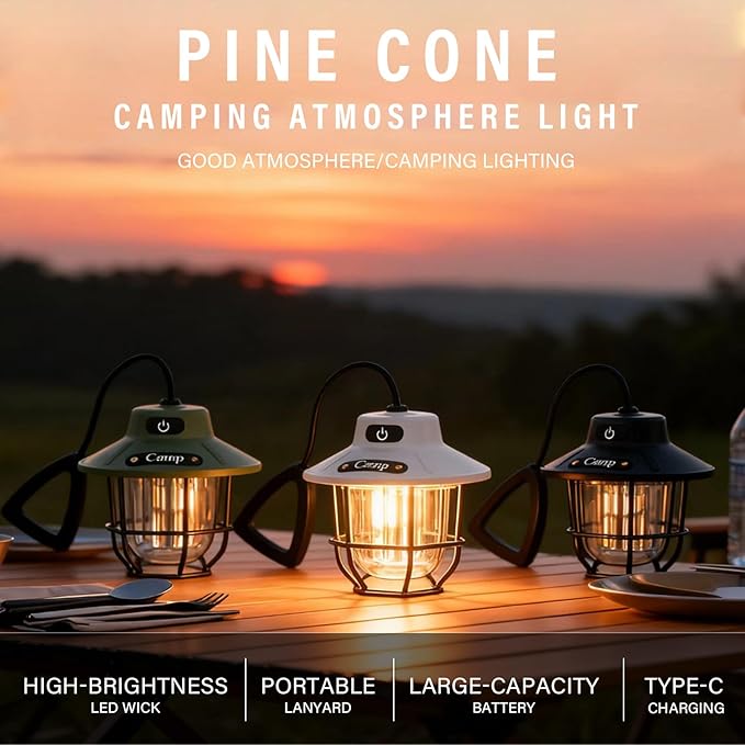 1200 Lumens Camping Lantern, Rechargeable LED Tent Light with 4 Light Modes, USB Portable Outdoor Flashlight for Camping, Hiking, Emergencies, Power Outages, SOS（Black）