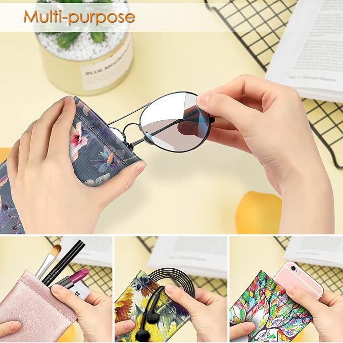 FINTIE Soft Eyeglasses Case with Cleaning Cloth, Portable Squeeze Top Vegan Leather Glasses Pouch, Sunglasses Eyewear Bag
