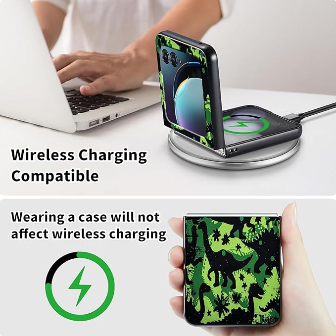 for Motorola Razr 2025 Case,for Moto Razr 60 Phone Case Cute Slim Hard PC Ultra-Thin Anti-Scratches Shockproof Protective Phone Cover,Green Black Dinosaur