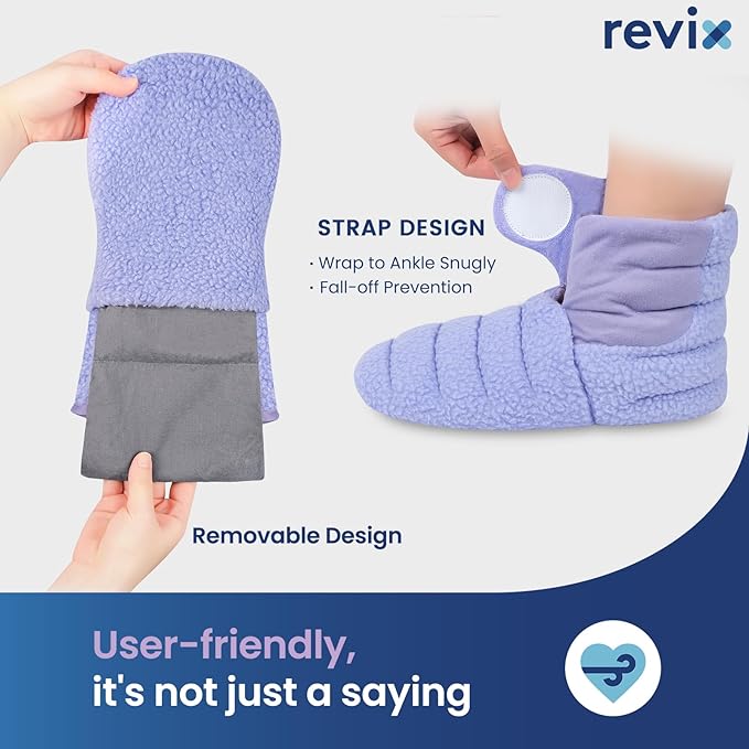 REVIX Microwavable Heating Mittens and Booties, Microwavable Feet Warmers and Reusable Hand Muff for Hand and Fingers, Foot Warmer for Women & Men, Cold Feet and Ankle Relief, Purple S, Set of 2