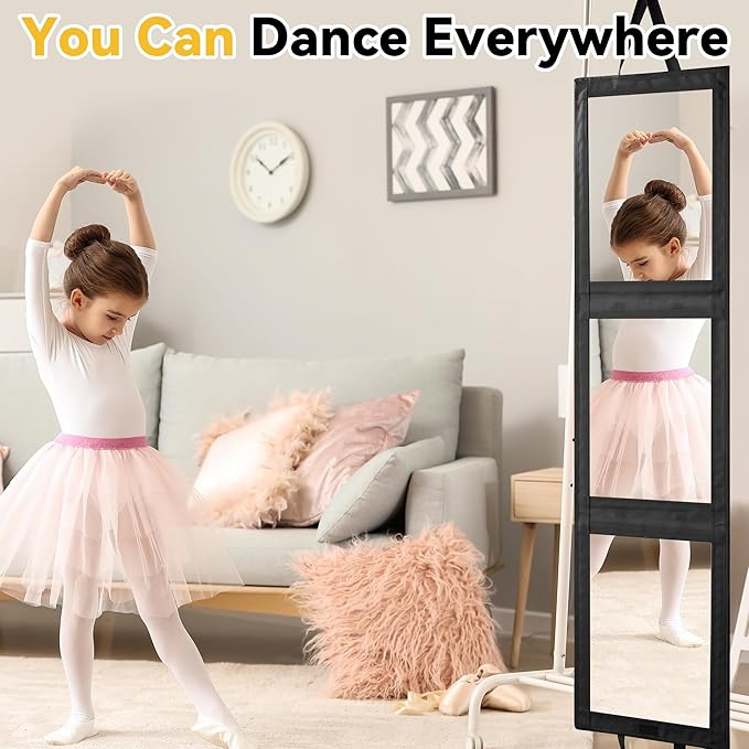 ROYALAY Foldable Full Length Mirror with Handle - 47 * 14in Portable Travel & Backstage Mirror (Black)