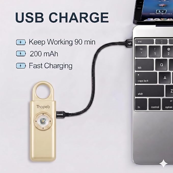 Thopeb– Personal Safety Alarm for Women–135dB Siren, Strobe Light and Rechargeable - Safety Alarm Keychain for Women (Metallic Rose)