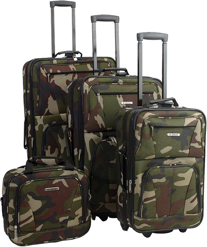 Rockland Fashion Softside 4 Piece Luggage Set, Expandable, (14" Tote/19"/24"/28"), Camo