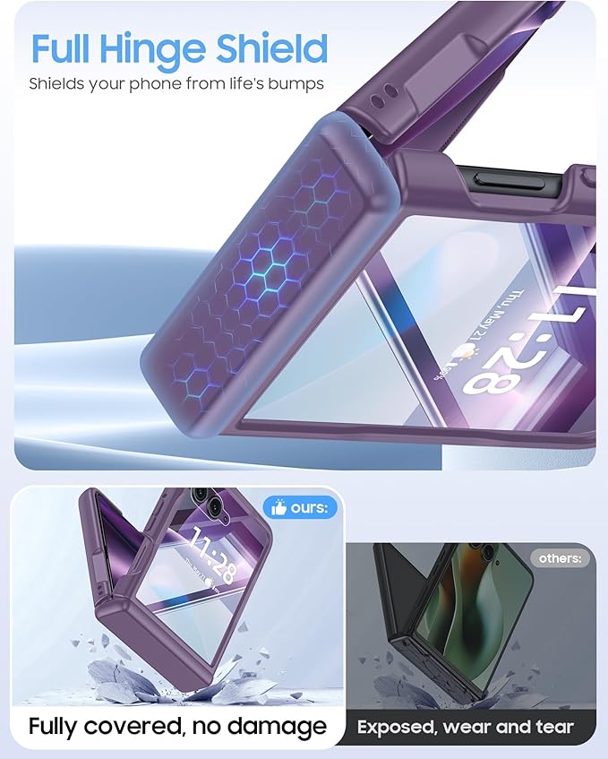 for Motorola Razr+ Plus 2026,Razr+ Plus 2025/2024 Case with Hinge Protection, Screen Protector, Skin Feel Translucent Frosted, Shockproof Cover for Razr+ 2026/2025/2024-Purple