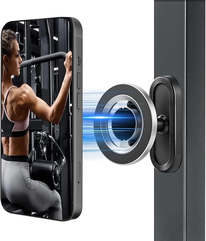 Gym Magnetic Phone Holder with Magnet Base Attach to Metal Surface, 360° Rotatable Gym Phone Holder Magnet Mount for Workout Recording, Compatible with MagSafe iPhone 17-12